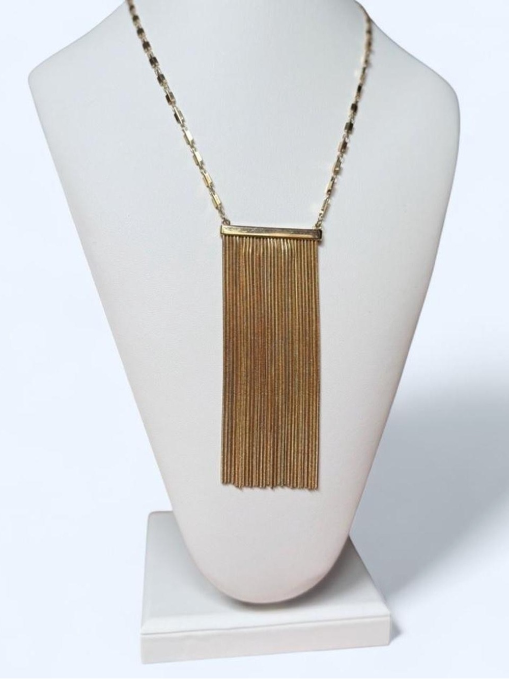 St. Thomas Gold-Tone Long Fringe Tassel Bar Statement Necklace